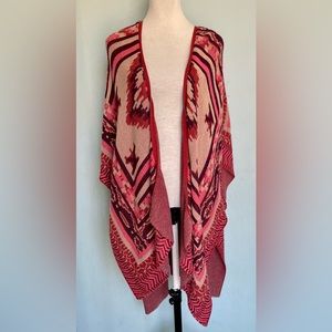 Mossimo Open Front Kimono Cardigan Sweater Coral Brown Tan Southwestern S/M P/M